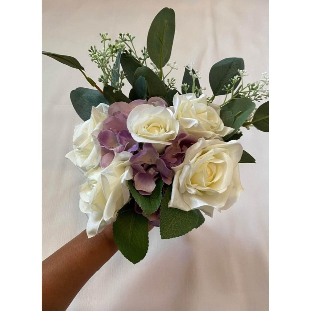 Ivory Rose & Lilac Lavender Purple Shades Hydrangeas Eucalyptus Bouquet Kit